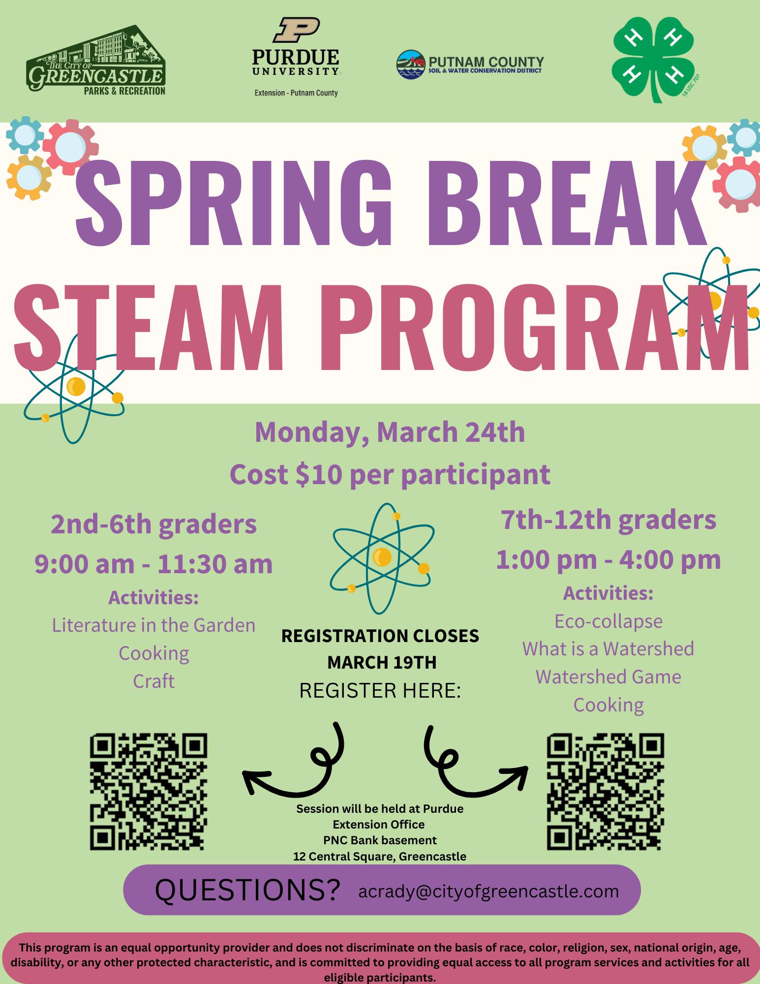 STEAM program flyer for spring break