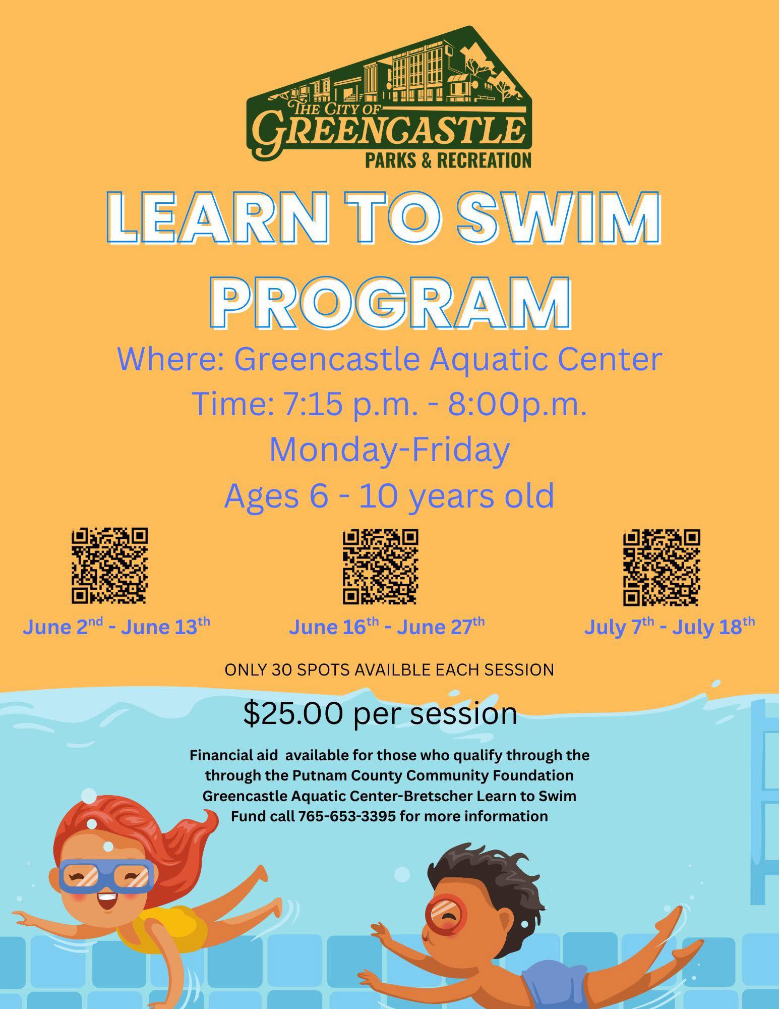 Flyer advertising swim lessons at Greencastle Aquatic Center