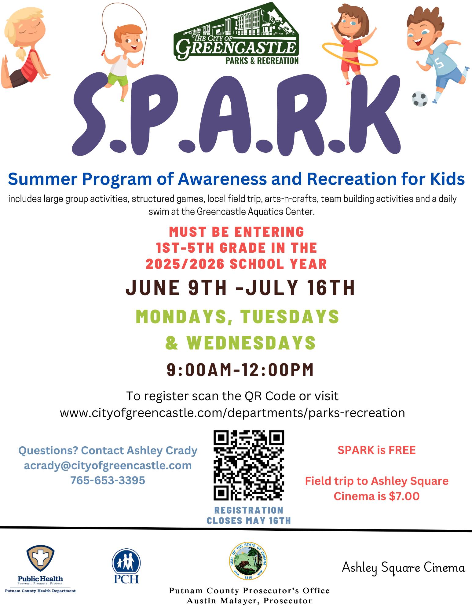 Flyer advertising the SPARK Program at the Greencastle Parks Dept. 