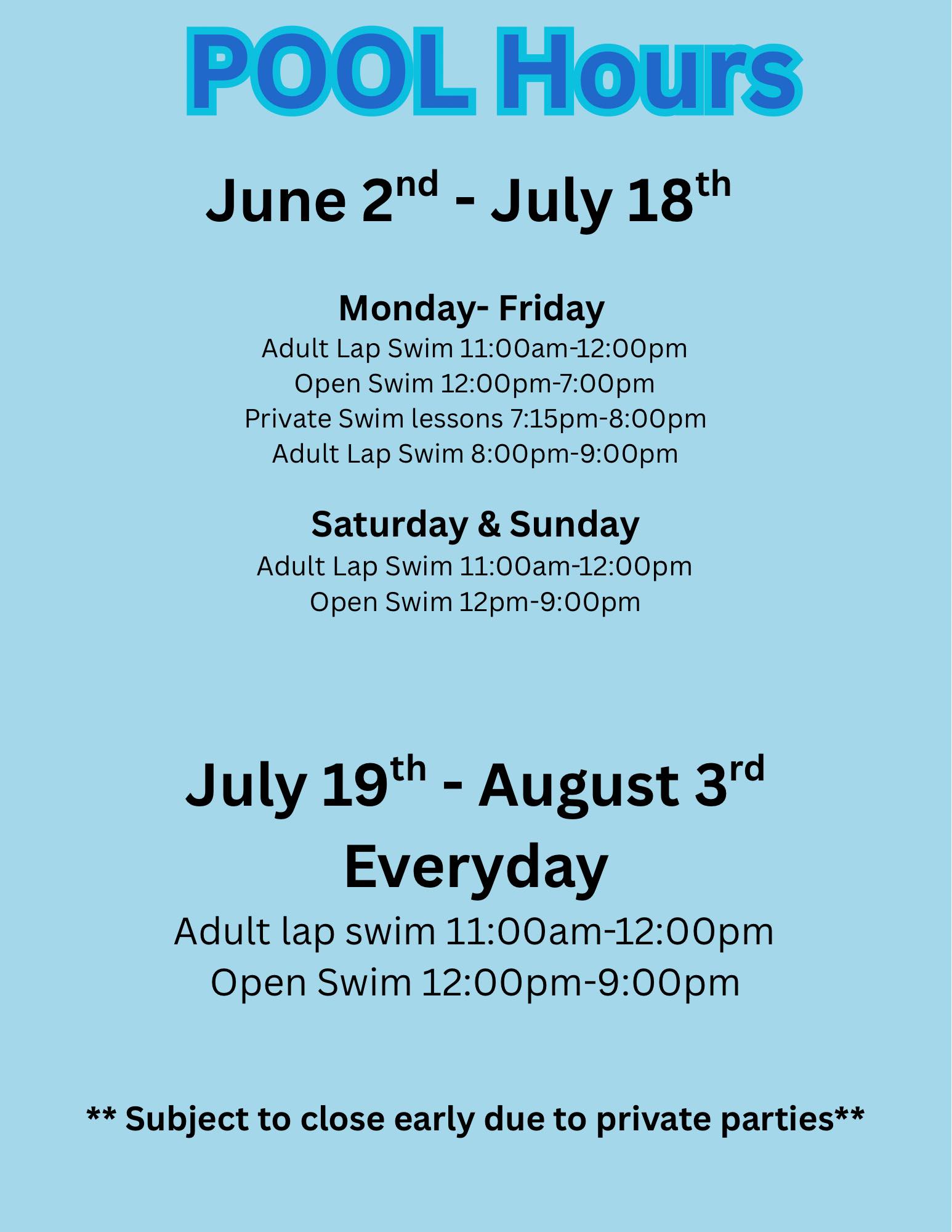Aquatic Center Hours Flyer