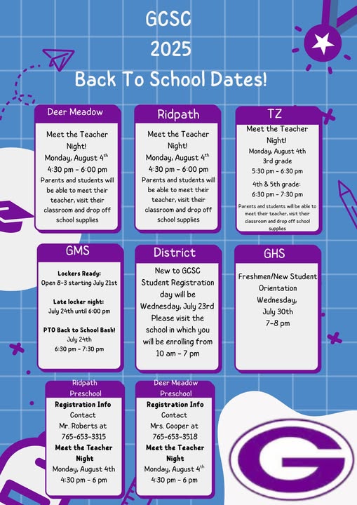 Greencastle Community School Corporation back to school dates