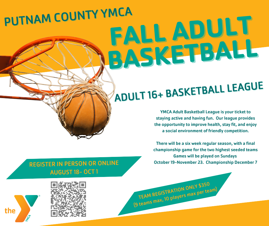 Adult Basketball League flyer for the Putnam Co. YMCA