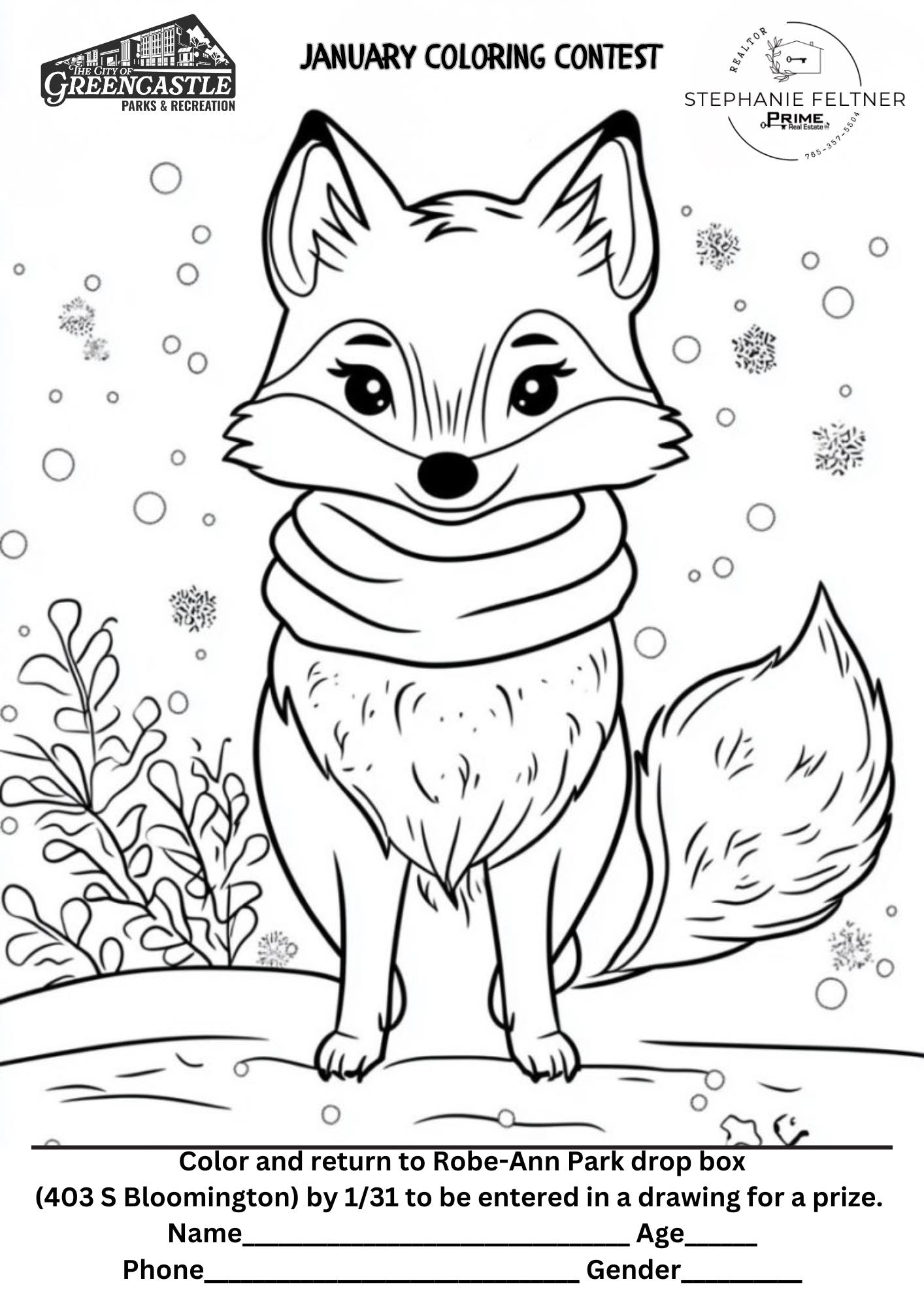 Winter fox coloring page